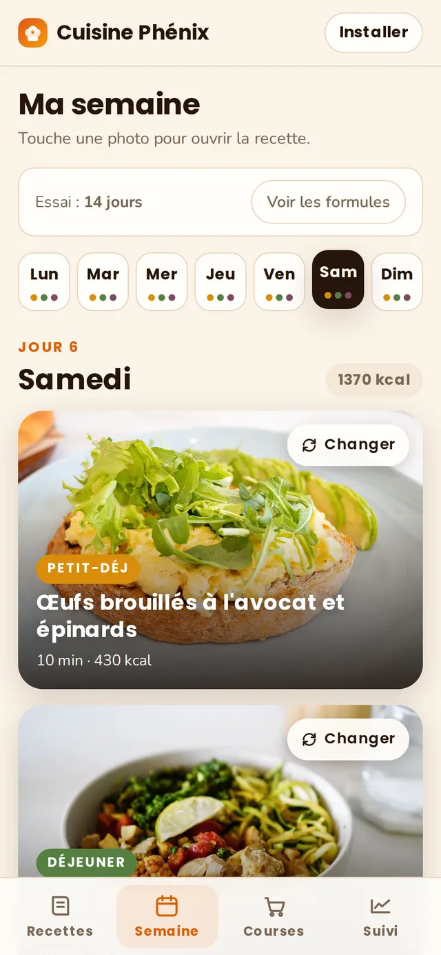 L'écran Ma semaine